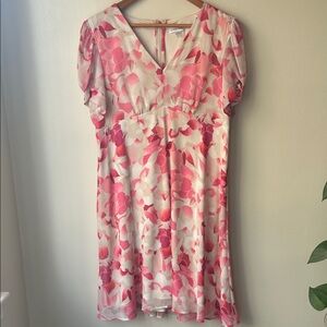 Calvin Klein Pink and White Floral Midi Dress